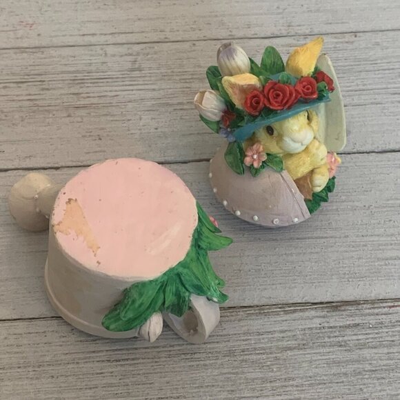 Vintage Bunny Rabbit Watering Can Lidded Trinket Box Tulips Roses Sun Bonnet Hat - Picture 11 of 16